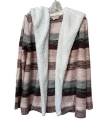 Crave Fame Sherpa Lined Striped Cardigan Sweater Jacket Size Large