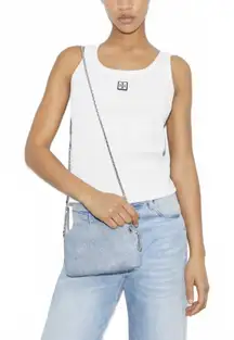 Tory Burch Small Fleming Soft Denim-Print Suede Crossbody Bag Blue NWT