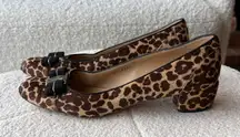 Salvatore Ferragamo Vara Calf Hair Cheetah Bow Ballet Pumps
Block Heel size 9