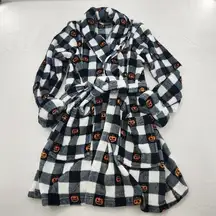 Spooky Night Womens Size Large Halloween Pumpkin Checkered Plush Bath Robe