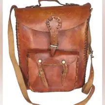 Handmade Leather Rustic Hipster Shoulder Bag‎ Satchel Crossbody Dark Tan