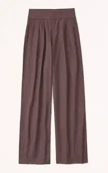 Abercrombie Tall Linen Blend Ultra Wide Leg High Rise Pleated Pull On Pant Brown