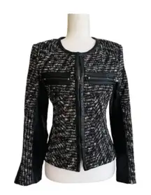 Parker Jacket Blazer Nolita Black White Tweed Lambs Leather Collarless Small