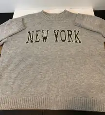Just Polly Juniors' Ribbed-Edge New York Crew Neck Relaxed Sweater Size XL