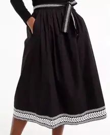 J. Crew Embroidered Leaves Midi Skirt Belt Loops Pockets Lined M Black White