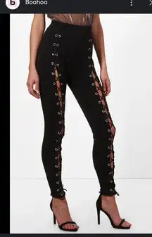 Boohoo black Lace-Up pull on pants ladies 10