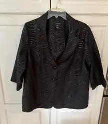 T Milano Woman Black Zebra Print Blazer Jacket 16W 3/4 Sleeve Collar