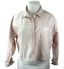American Eagle Pink Stripe Collared Long Sleeve Cropped Button Down Shirt Sz XL