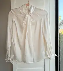 Truth by Republic off white vintage style top in satin with knotted high neck XS