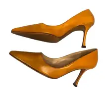 Manolo Blahnik Pointed Toe Leather Pumps Heels Shoes Size 37 Orange