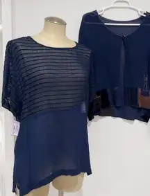 Kd Spring Women's Blue Sheer Blouse & Jacket 2 Piece Set Size L