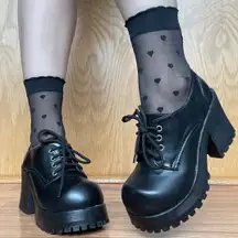 Soda Vintage Y2K Black Faux Leather Chunky Platform Lace Up Heeled Oxford Shoes