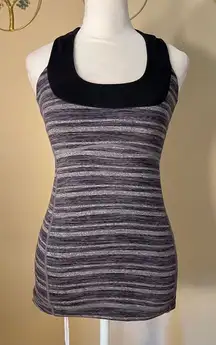 Lululemon Black Gray Purple Stripe Scoop Neck Tank Top Size 4