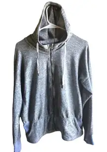 Weekend By Andrea Jovine Gray Zip Up Sweater Jacket Thumb Holes Pockets Hood