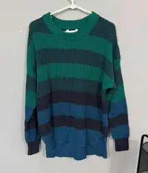 Time and Tru Chunky Striped Crewneck Sweater Women's Size XL / 16- 18 Blue Green