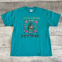 Vintage Grand Canyon Railway Single Stitch Tee Adult L Cotton Teal Short Sleeve