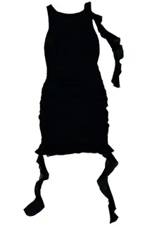 White Fox Boutique - Ruched Low back Mini Dress with Frill Details in Black