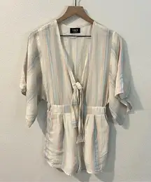 VICI Gauzy Pastel Striped Tie-Front Deep V Neck Dolman Sleeve Romper Size XS
