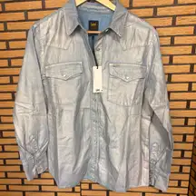 Lee Shiny Denim Pearl Snap Button Down Shirt Size Medium