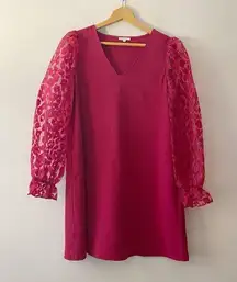 JODIFL  Puff Sleeve Dress Long Sleeve Floral Sheer Size Small Red Dress Fall