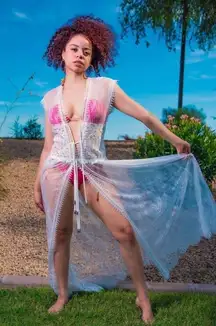 White Lace Swim Cover Up Dress