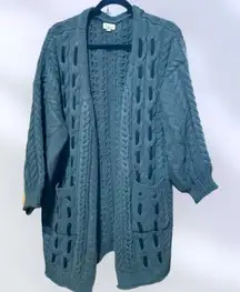 POL Chunky Cable Knit Long Line Slouchy Open Cardigan Sweater Gray S