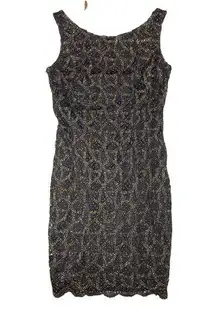 Suzi Chin for Maggy Boutique Gold Sleeve Dress Size 6 Grey Lined