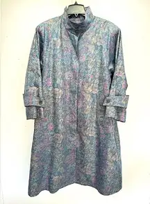 Vintage 1980s Union Made ACTWU Floral Trench Overcoat 12P Fits XXL