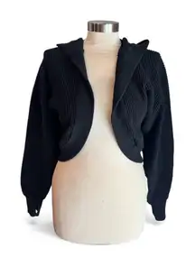 Offline By Aerie Black Knit Cropped Cardigan Hoodie