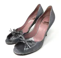 MOSCHINO gunmetal silver peep toe heels, size 39, made in Italy