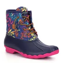 Sperry Womens Saltwater Fabric Cap Toe Ankle Rainboots Leaf‎ Neon Print Size 8
