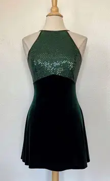 Vintage 90’s Emerald Green Velvet & Sequin Open Back Cocktail Dress