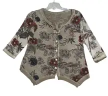 Tempo Paris Sweater Women Small Medium Brown Wash Floral Cardigan Preppy Boho‎