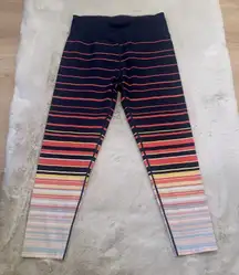 Calvin Klein Performance Striped High-Waist Cropped Leggings; Navy/Multi L‎