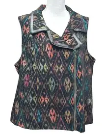 CJ Banks Art-to-Wear Southwest Woven Chenille Colorful Moto Style Vest‎ Size 1X