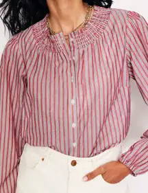 Boden Mae Cotton Smocked Blousered Stripe