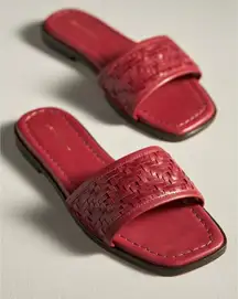 Anthropologie Woven Leather Slide Sandals US 6-6.5 EU 37 Red