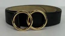 Express Chic Black Leather Belt with Double Ring Gold Buckle Womens Size XL