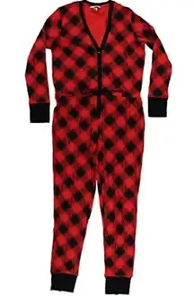 Victoria's Secret  Thermal 1- Piece Pajamas PJ’S Black Red Full Button Jogger