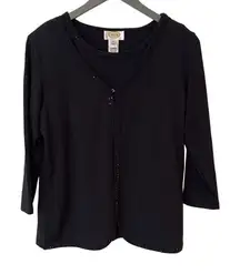 Talbots Women's 2pc‎ Tank Top Sweater Set Cardigan Rhinestone Trim Black Medium