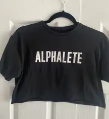 Alphalete Womens XS Black Spell Out Crop Top Tee Gym Workout Short Sleeve