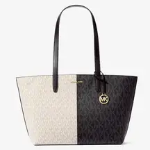 Michael Kors Jet Set Large Two-Tone Tote Bag – Black & Vanilla MK Logo