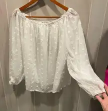 Cute NWT white semi sheer polka dot on or off the shoulder flowy top angel fairy