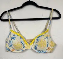 Aurelle Yellow White Lemon Ruffled Bikini Top Women’s S Swimsuit Beach Summer
