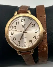 American Eagle Rose Gold Brown Leather Women’s Watch Working New Battery