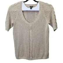 Lane Bryant Crochet Cable Open Knit Top Womens Plus Size 18/20 Beige Half Sleeve