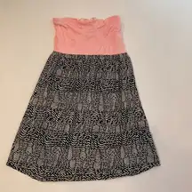 Roxy Strapless Casual Midi Dress Abstract Sz M Stretchy Women’s Pink Black