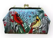 Anuschka Jungle Hand-Painted Leather Kiss Lock Clutch Crossbody Shoulder Purse