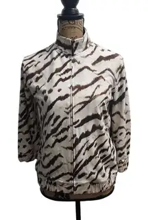 Zyngery Animal Print Full Zip‎ Jacket Neutral Tones Lightweight Coat Size 0