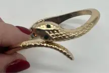 Women's Statement Goth Punk Green Eyed Rhineston Gold Tone Snake Hinged Bracelet